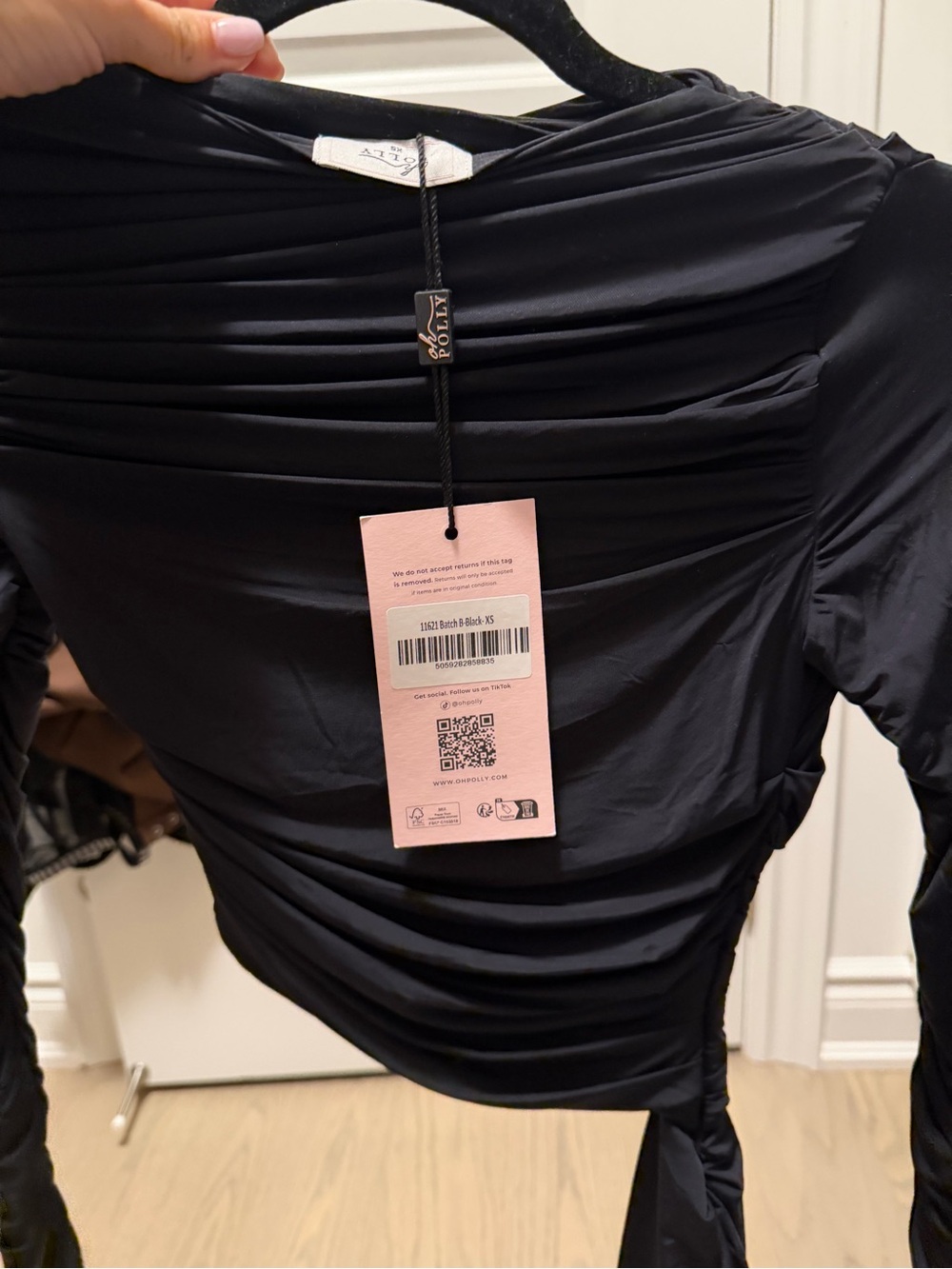 OH POLLY DRESS CUT OFF  Black Ruched Mini Dres